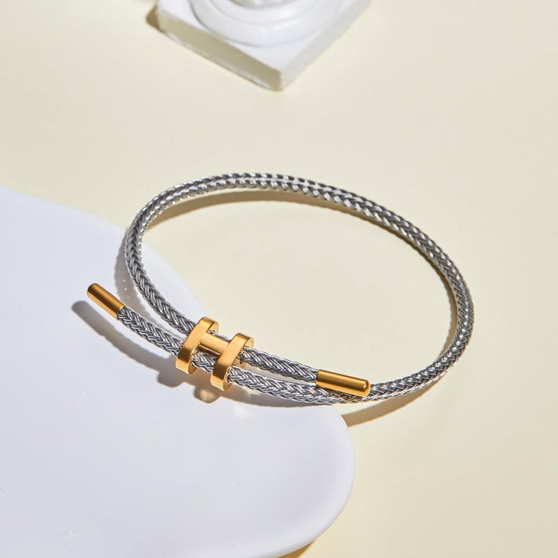 AIMADE Store Bracelets for Women Adjustable Charm Bracelet, 18k Gold-plated Buckle Design Titanium Steel Wire Rope Women's Gift Jewelry - Image 4
